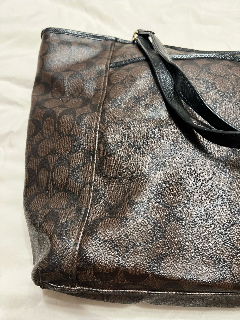 Coach Brown Signature Tote with Black Leather Straps - Picture 5 of 13